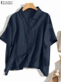 ZANZEA Summer Fashion Lapel Neck Shirt Women Elegant 3/4 Sleeve Blouse Work Buttons Down Tops Tunic Female Casual Loose Blusas.