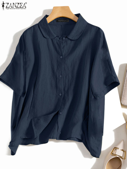 ZANZEA%20Summer%20Fashion%20Lapel%20Neck%20Shirt%20Women%20Elegant%203/4%20Sleeve%20Blouse%20Work%20Buttons%20Down%20Tops%20Tunic%20Female%20Casual%20Loose%20Blusas%20-%20Image%205