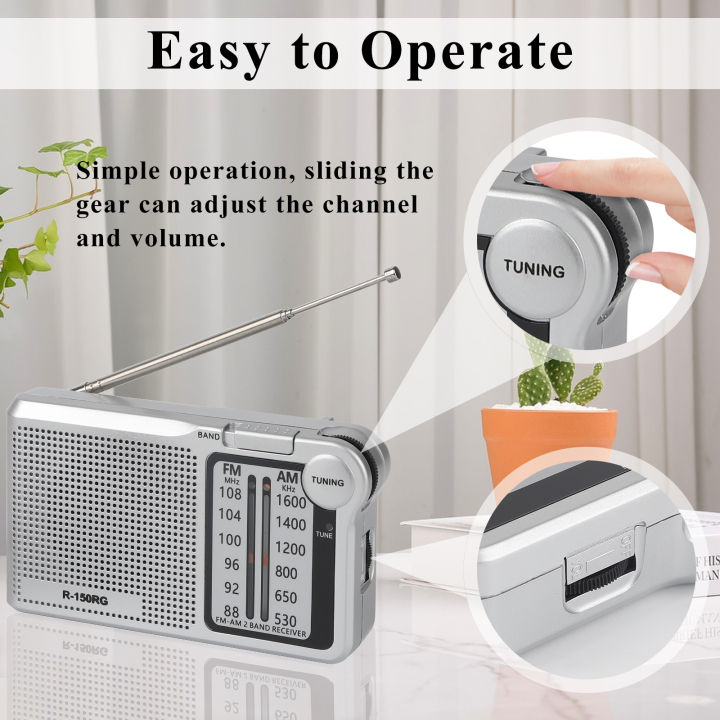 150RG%20Radio%20Portable%20AM/FM%20Radio,%20Small%20Pocket%20Radio%20with%20Speaker,%20Headphone%20Jack,%20USB%20Charging%20Cable%20for%20Indoor%20and%20Outdoor%20-%20Image%204