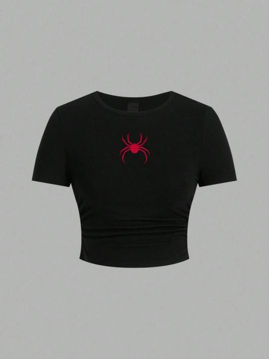 Simple%20Red%20Spider%20Printing%20Crop%20Tops%20Summer%20Street%20Fashion%20Women's%20Slim-fit%20T-Shirt%20Comfortable%20Soft%20High%20Elastic%20Female%20Clothes%20-%20Image%203