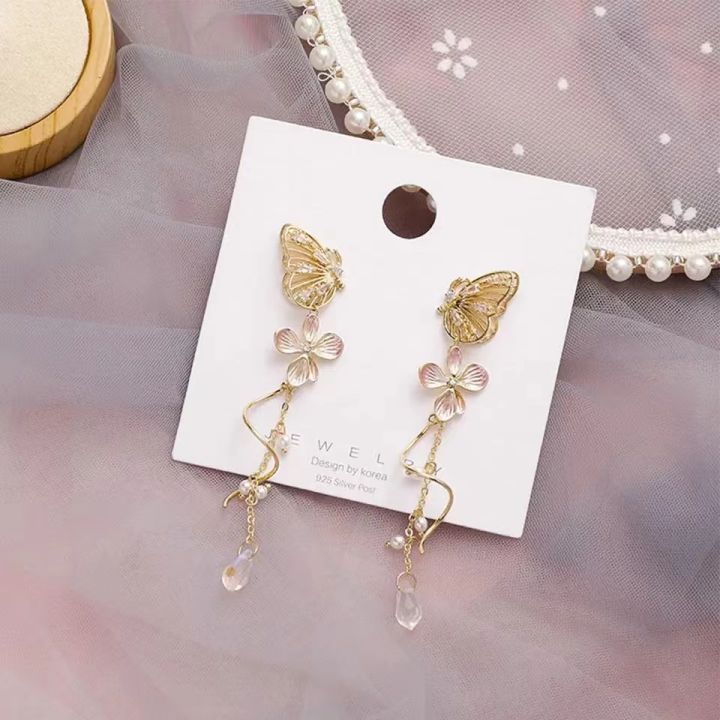 Korean%20Elegant%20Butterfly%20Earrings%20For%20Women%20Exquisite%20Crystal%20Zircon%20Long%20Tassel%20Flower%20Drop%20Earrings%20Girls%20Temperament%20Jewelry%20-%20Image%203