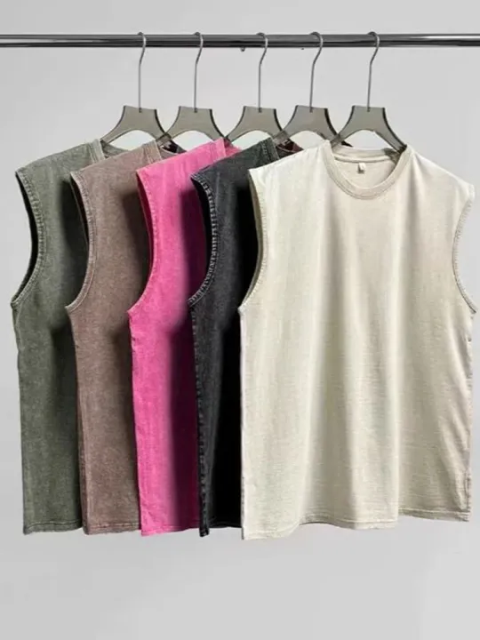 2025%20Summer%20New%20Men's%20Washed%20Cotton%20Tank%20Tops%20Muscle%20Gym%20Sleeveless%20Workout%20T%20Shirts%20Running%20Beach%20Loose%20Cutoff%20Tees%20-%20Image%202