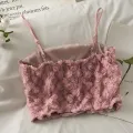 Women Summer New Rose Lace Tank Top Sexy Off Shoulder Crop Tops With Bra Pad Backless Sweet Outer Wear Underwear Solid Tube Tops. 
