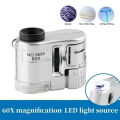 60X Handheld Magnifying Glass Mini Pocket UV Magnifier Portable Jeweler Microscope Loupe With LED Light. 