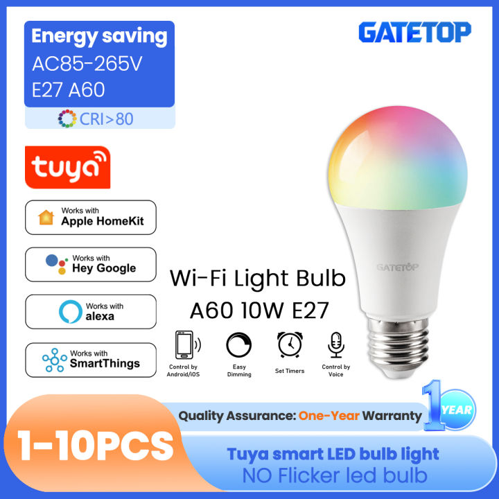 1-10PCS E27 RGB LED Bulb Tuya WIFI Dimmable Light 10W LED Lamp 2700-6500K Smart Life APP Voice with Alexa  Home