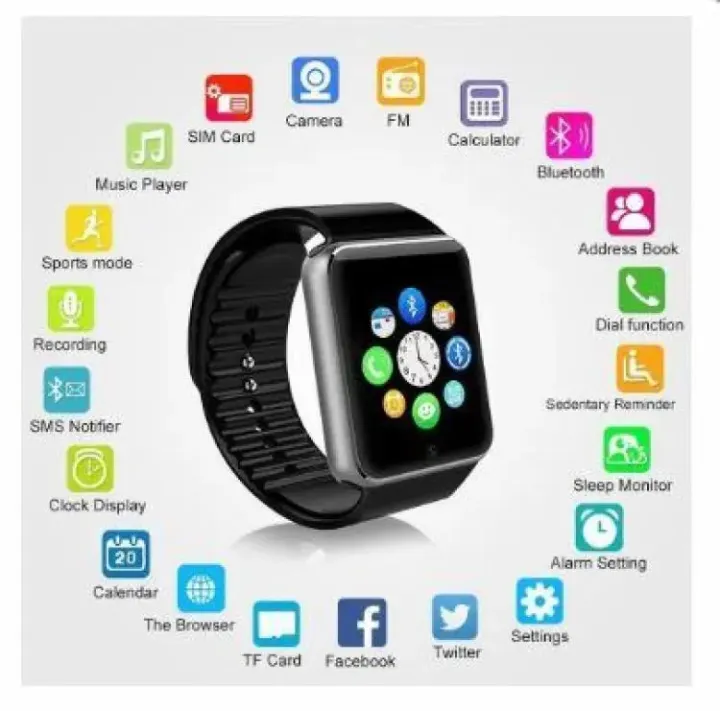 A1 Smart Watch with Calling Function Bluetooth Camera SmartWatch SIIM and Memory Card