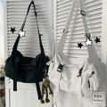 Japanese Harajuku Women Messenger Bag Solid Color Canvas Crossbody Bags Student Large Capacity Handbags Shoulder Bag. 