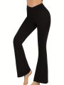 Crossover Flare Leggings for WomenHigh Waist V Cross Bootcut Bell Bottoms Tummy Control Yoga Pants.