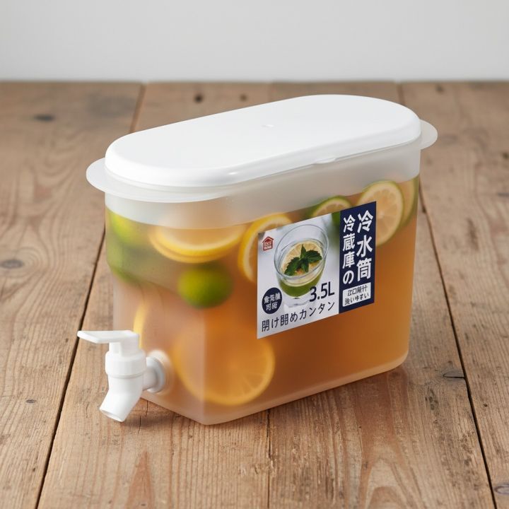 3.5L Slim Refrigerator Water Dispenser with Push Tap Faucet, Leakproof Food Grade Plastic Juice Container Jar, Large Capacity Cold Beverage Kettle for Fridge Storage, Ideal for Lemonade, Iced Tea and Infused Water