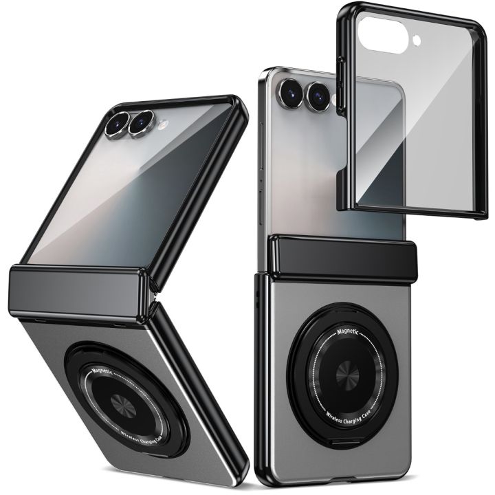 360 Rotating Ring Holder Magnetic Hinge Protection Phone Case for Samsung Galaxy Z Flip 7 6 5 4 3 Flip7 with Tempered Film Cover