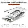 USB 3.0/Type C External Hard Drive Enclosure 2.5 Inch SATA to USB3.0 UASP Clear Portable Hard Drive Case HDD Tool-Free. 