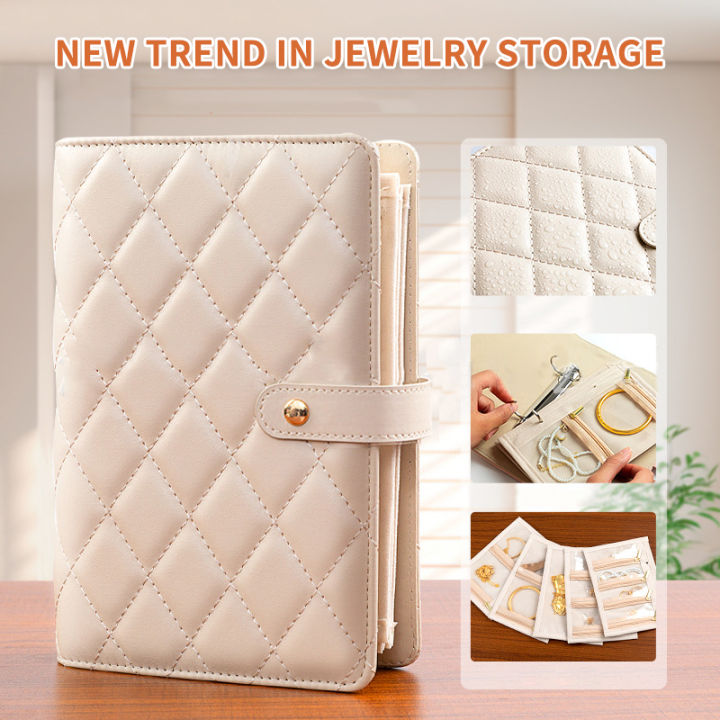 【Peace】PU Leather Jewelry Storage Book Zipper Clear Pockets Jewelry ...
