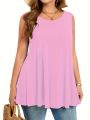 Plus Size Simple Solid Tank Top Casual Crew Neck Sleeveless Tank Top For Summer Women's Plus Size Clothing. 