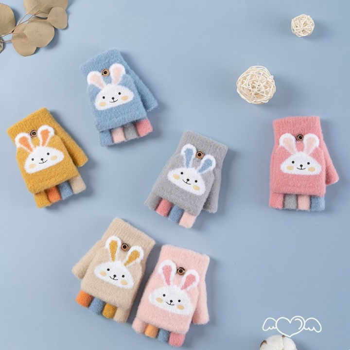 Winter%20Children%20Cartoon%20Gloves%20Cute%20Rabbit%20Thick%20Warm%20Kids%20Half%20Finger%20Flip%20Mittens%20Outdoor%20Toddler%20Windproof%20Gloves%20For%201-12Yrs%20-%20Image%202