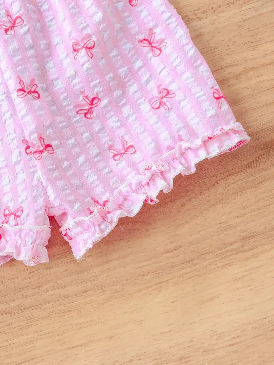 2pcs%20Summer%20Baby%20Girls%20Pink%20Gingham%20Bow%20Print%20Set,%20Ruffle%20Sleeveless%20Top%20+%20Shorts,%20Sweet%20Style,%20Daily/Outdoor%20Wear,%200-36M,%20Breat%20-%20Image%204