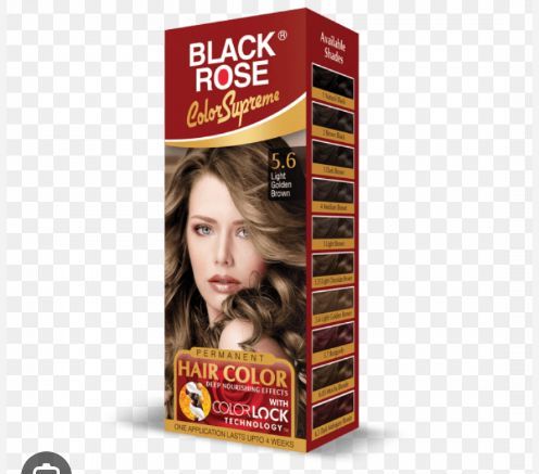 Black Rose Color supreme permanent hair color deep nourishing effect with color lock technology one application lasts upto 4 weeks Number 5.6 color Light Golden Brown
