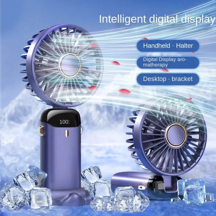 2024 New Usb Handheld Fan Digital Display Folding Aromatreatment Desktop Fan Mini Portable Outdoor Small Fan