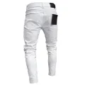 White Embroidery Skinny Ripped Jeans Men Cotton Stretchy Hole Slim Fit Hip Hop Denim Pants Casual Jeans for Men Jogging Trousers. 