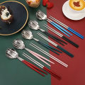 3pcs Thin Portuguese Portable Stainless Steel Cutlery Chopsticks, Forks, Spoons, Student Home Outdoor Picnic Tableware.