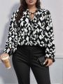 Plus Size 1XL-5XL New Women's Shirt Pattern Printed V-neck Top Long Sleeved Shirt Comfortable and Breathable.