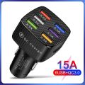 Portable Light-emitting Car Charger, 6USB Porous, Qc3.0 Square, High Pass, Quick Charge, Multi-function Car Charger, 15A. 