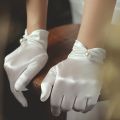 White Satin Wedding Dress Gloves Short Elegant Petal Pearl Bow Mesh Bridal Gloves Versatile Photo Accessories Pearl Retro. 