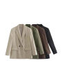 Women Fashion Double Breasted Loose Fitting Blazer Coat Vintage Long Sleeve Pockets Female Outerwear Chic Veste Femme. 