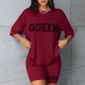 Plus Size Fashionable All-Match Shorts Short-Sleeved Suit Queen Letter Print Simple and Comfortable Two-Piece Suit 2024 New.