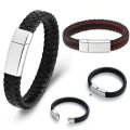 Cremation Jewelry Leather Bracelet Bangle Wristbands for Men Women Stainless Steel Magnetic Braided Cuff Jewelry Keepsake.