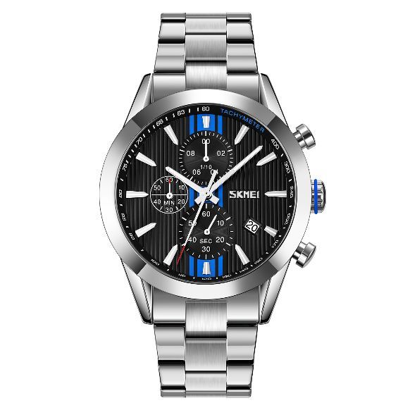SKMEI 9302 high quality silver mens quartz watch authentic Stainless steel band 3 dials Chrono vintage business wrist watch