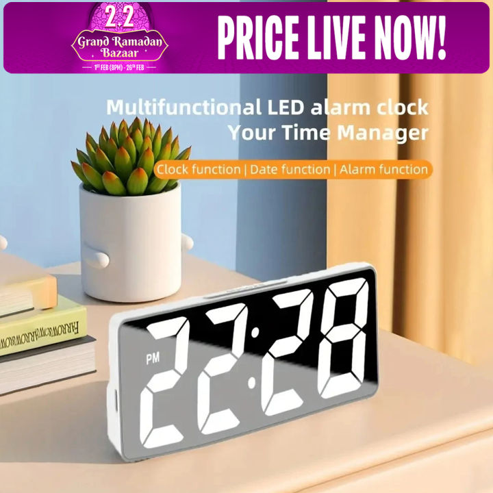 Alarm Clock Digital Temperature Display Dual Alarms Snooze Desktop Table Clock 12/24H LED Clocks Home Decor