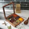 Wooden Handmade Spice Box / Multipurpose 9-Compartment Wooden Spice Box with Glass Lid – Handcrafted Masala Dabba Organizer. 
