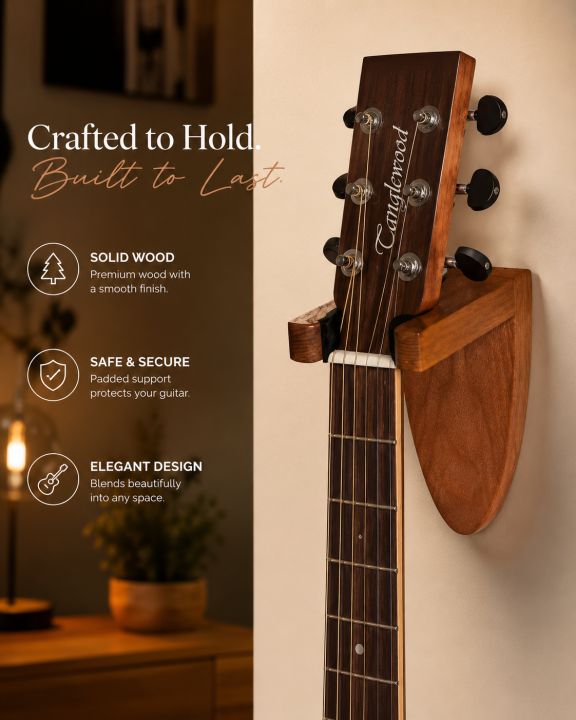 Premium Wooden Guitar Wall Mount Hanger | Acoustic & Electric Guitar Holder | Wall Mounted Guitar Hook Stand | Solid Wood Guitar Rack