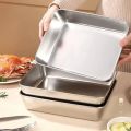 Stainless Steel Rectangle Tray Large Capacity Metal Food Serving Plate Rice Noodle Pan Home Lunch Bento Dishes Storage Organizer. 