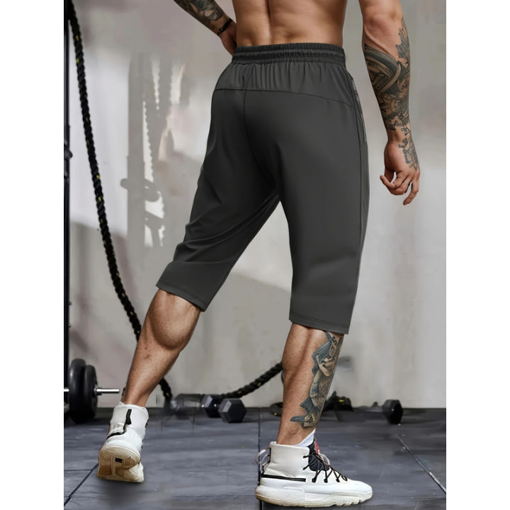 Men's%20Classic%20Shorts%20Summer%20Casual%20Sports%20High%20Elastic%20Waist%20Drawstring%20Cropped%20Pants%20Black%20Man%20Clothes%20Gym%20Running%20For%20Exercise%20-%20Image%202