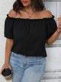 Plus Size Summer Women Elegant Shoulderless Shirt Casual Fashion Solid Tops Office Lady Curve Clothing.