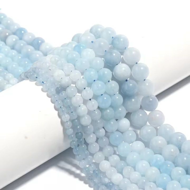 1 Strand 4/6/8mm Natural Aquamarines Stone Beads Blue Round Gemstone Bead for Jewelry Making DIY Bracelet Necklace Accessories