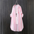 Chiffon sun protection shirt women's long-sleeved fashion top large size loose hip-covering striped long shirt.