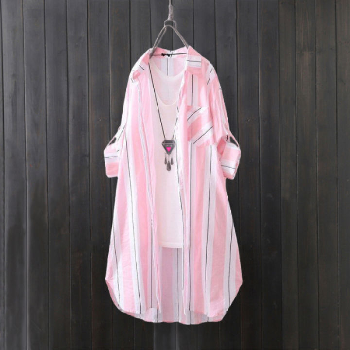 Chiffon%20sun%20protection%20shirt%20women's%20long-sleeved%20fashion%20top%20large%20size%20loose%20hip-covering%20striped%20long%20shirt%20-%20Image%207