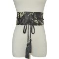 Women's Wide Corset Waist Belt Bow Tie Wrap Around Peach Flower Silk Embroidery for Dress Plus Size. 