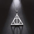 Skyrim Stainless Steel Deathly Hallows Necklace Round Triangle Silver Color Pendants Necklaces Geometric Jewelry for Women Men. 