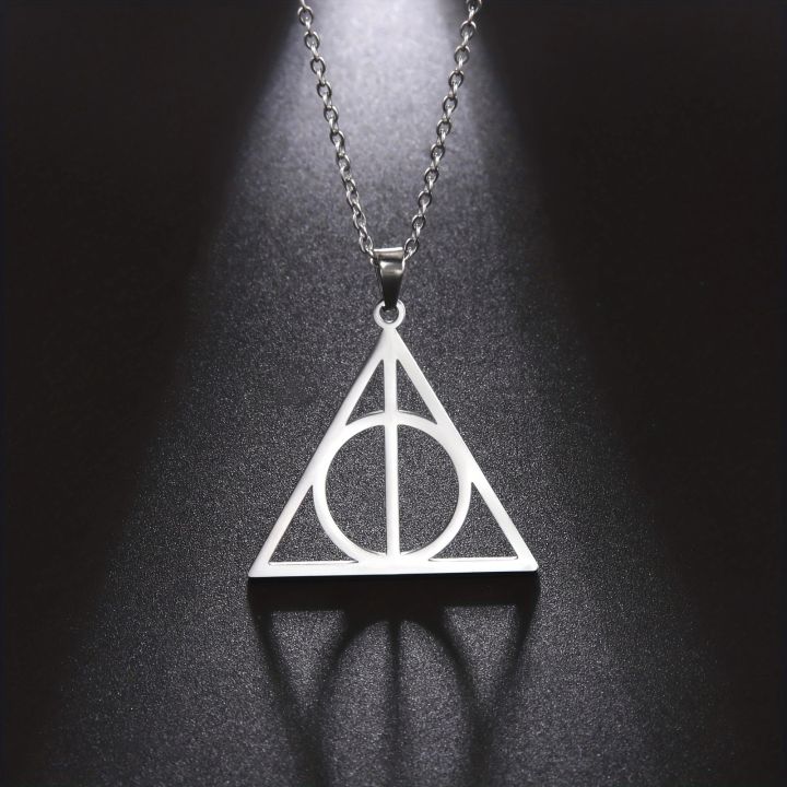 Skyrim Stainless Steel Deathly Hallows Necklace Round Triangle Silver Color Pendants Necklaces Geometric Jewelry for Women Men