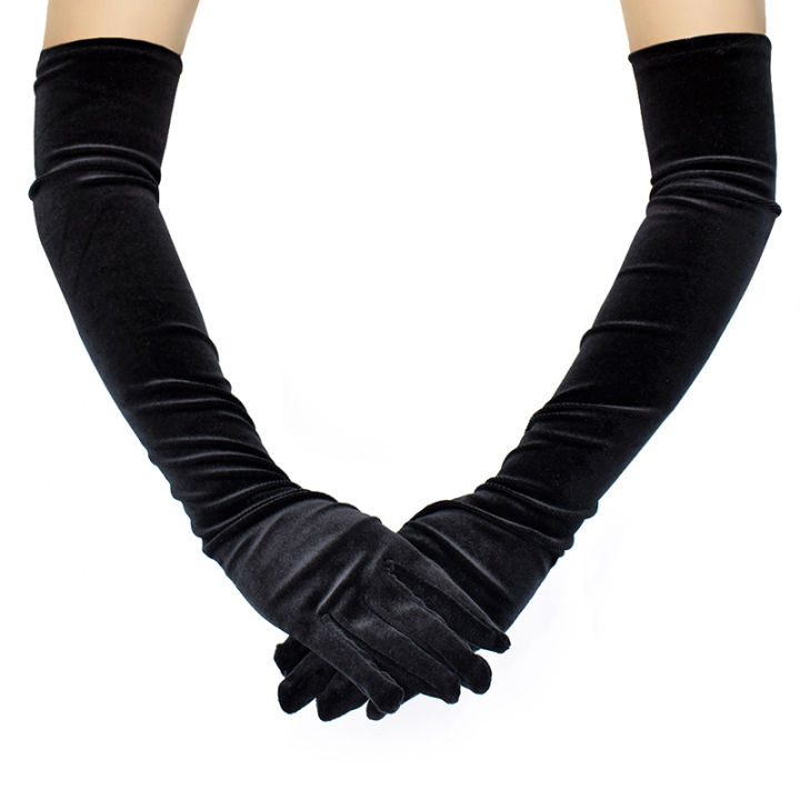 44cm/53cm/65cm%20Luxury%20Velvet%20Women%20Long%20Gloves%20%20Black%20Elastic%20Party%20Prom%20Etiquette%20Wedding%20Dress%20Retro%20Accessories%20-%20Image%203