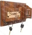 Wooden Wall-Mounted Key Holder and Mobile Stand, Natural Wood Finish, Stylish and Functional. 