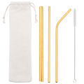 Gold Reusable Straw 304 Stainless Steel Sharp Straw Metal Drinking Straws with Cleaner Brush for Bubble Tea Smoothie Milkshake. 