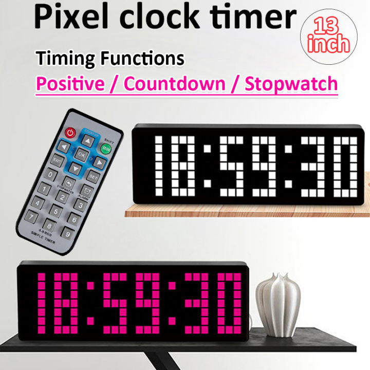 13Inch Pixel Digital Wall Clock Timer Positive/Countdown/Stopwatch Table Clock with Remote Control 12/24H LED Electronic Clocks