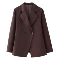 Women Fashion Solid Blazer Lapel Slim Double Breasted Long Suit Coat Female Wild Office Lady Commute Woman Outercoat Top.