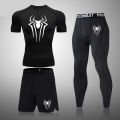 Men's Boxing Set Compression Shirt Sport Short Sleeves Rash Guard Running TShirts Quick Dry Athletic Fitness Three-piece Set. 