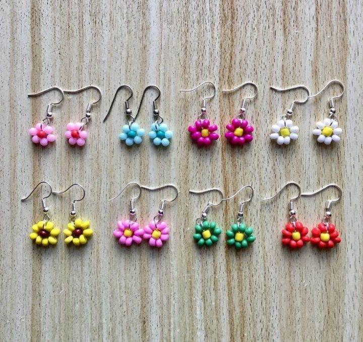 Beaded Flower Small Earrings
