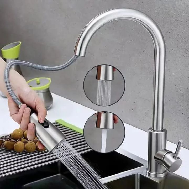Kitchen Sink Mixer Faucet Pull Out Sprayer tap Single Handle Chrome Brass Brushed tap Multi Spray Pattern Water Spray Multi-Function Spray Head,